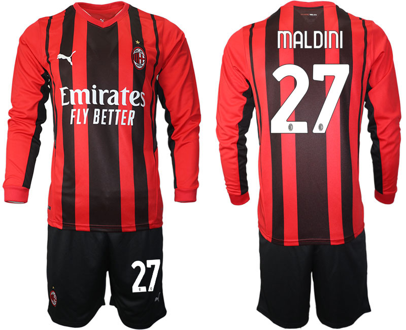 Cheap Men 2021-2022 Club Ac Milan home red Long Sleeve 27 Soccer Jersey